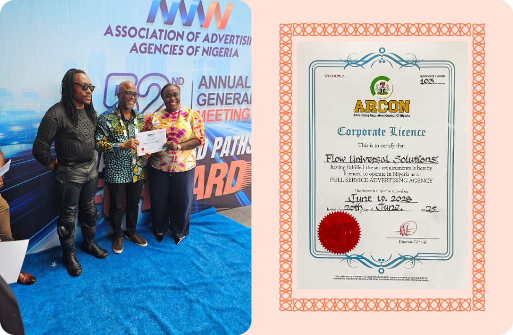 Flow Universal Solutions certificate as an official member of ARCON and AAAN